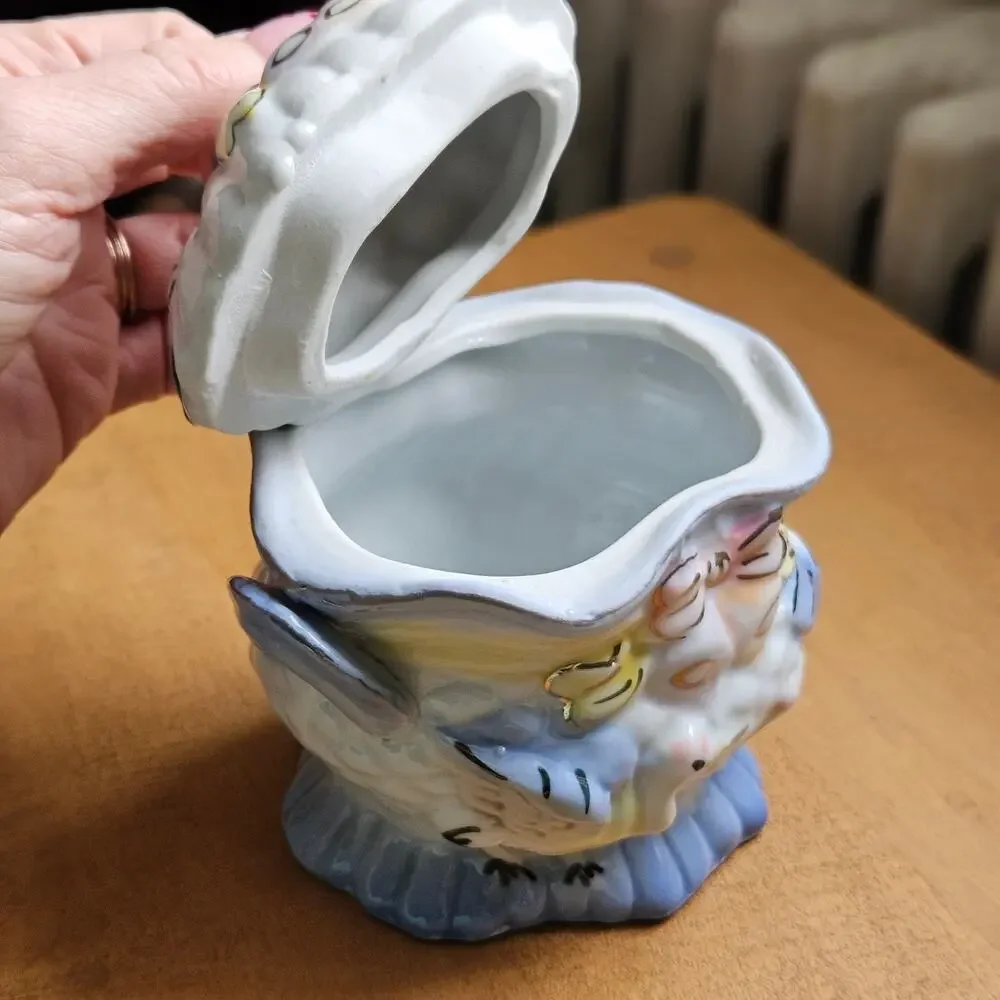 Vintage Porcelain Crane Trinket Box | 1970s Pastel Blue Lidded Dish